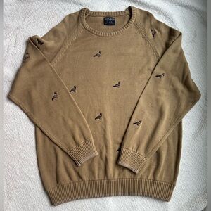 Staple Pigeon All-Over Embroidered Bird Knit Sweater Tan Brown 3XL